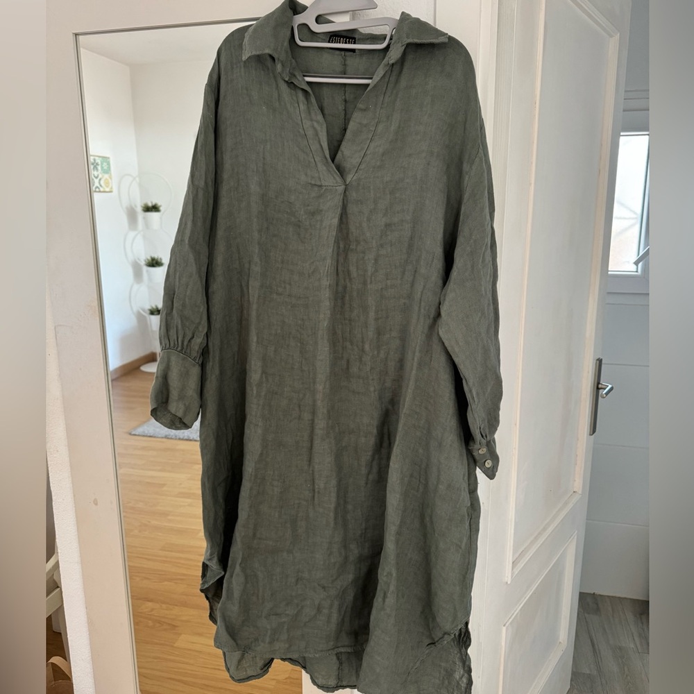 Olive Green Linen Dress